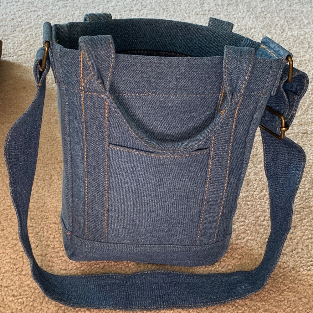 Blue Denim Small Tote Bag with Handles and Adjustable Shoulder Strap - NWOT
